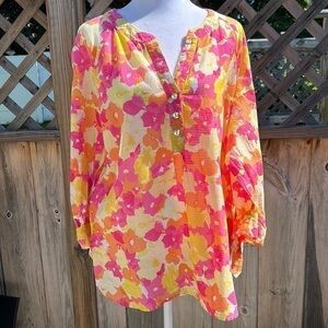 Hearts of Palm Watercolor Pansies Top Size 14